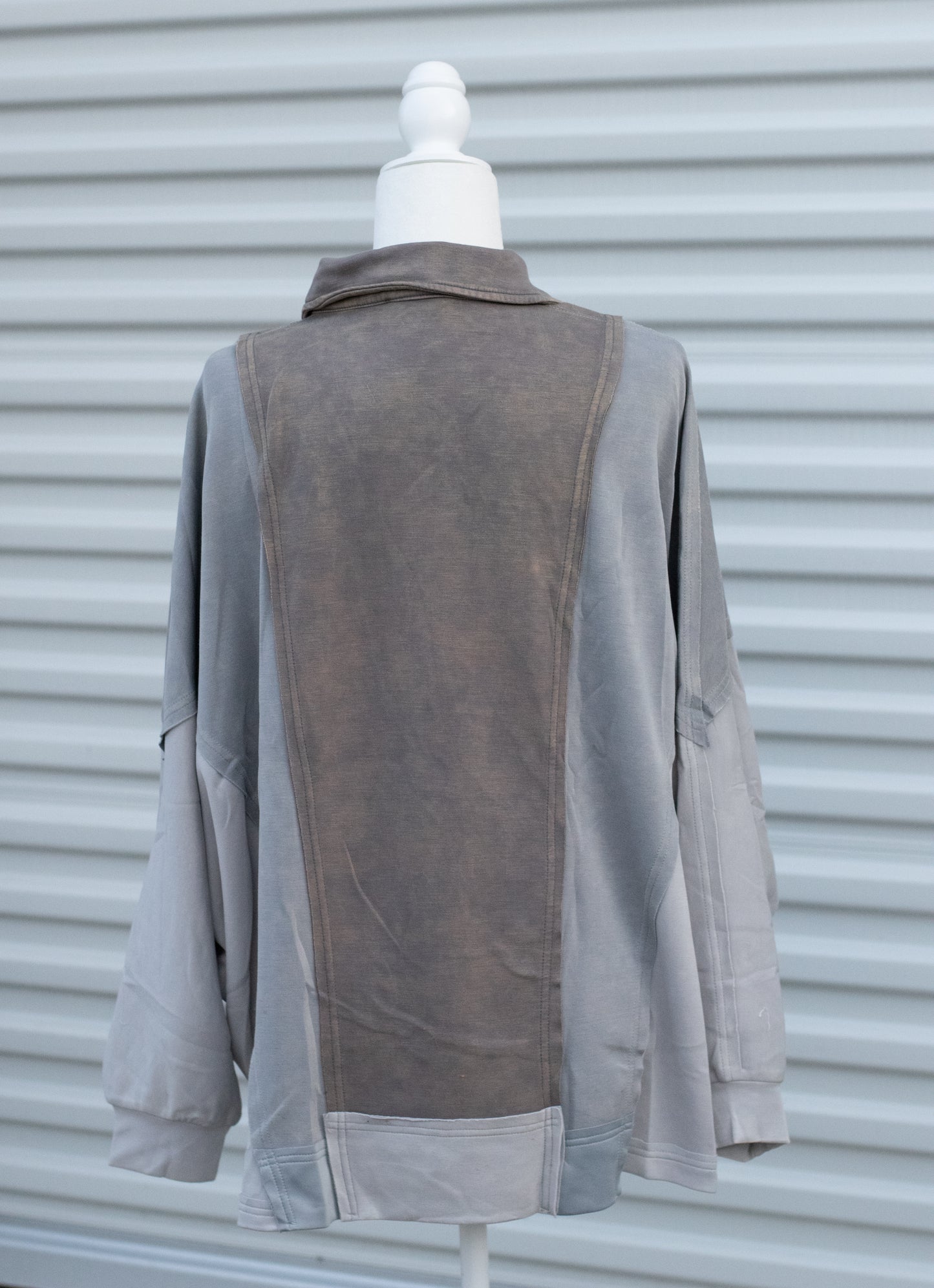 Grey Mineral Washed Color Block Oversized Top