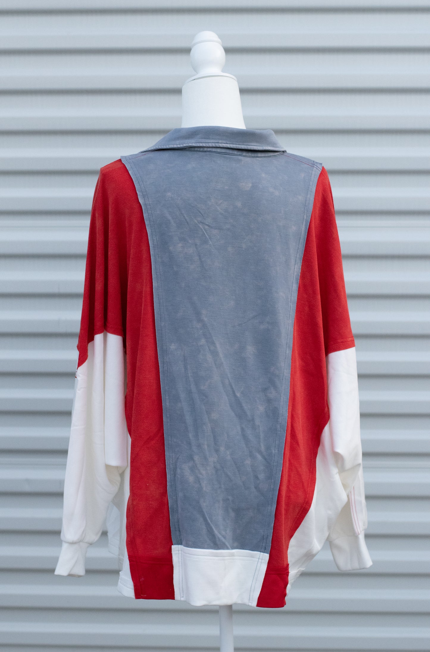 RED-BLUE-WHITE Mineral Washed Color Block Oversized Top